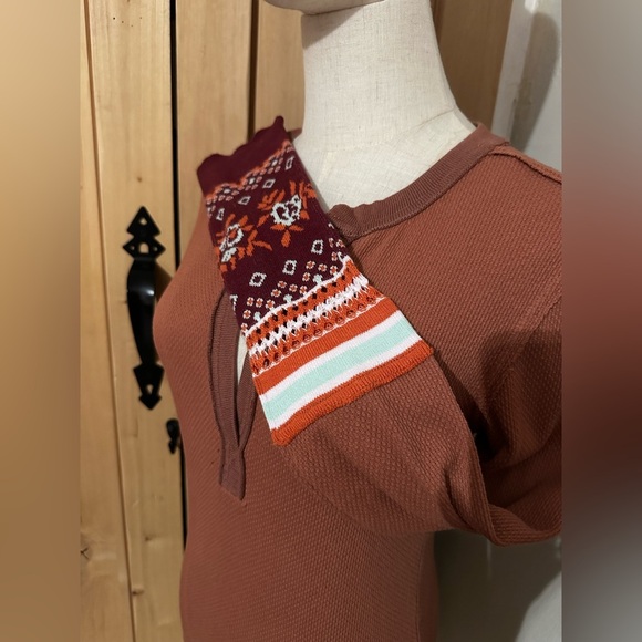 Free People Mikah Layering Thermal Cuff Autumn Combo Shirt Size Med - Picture 3 of 4